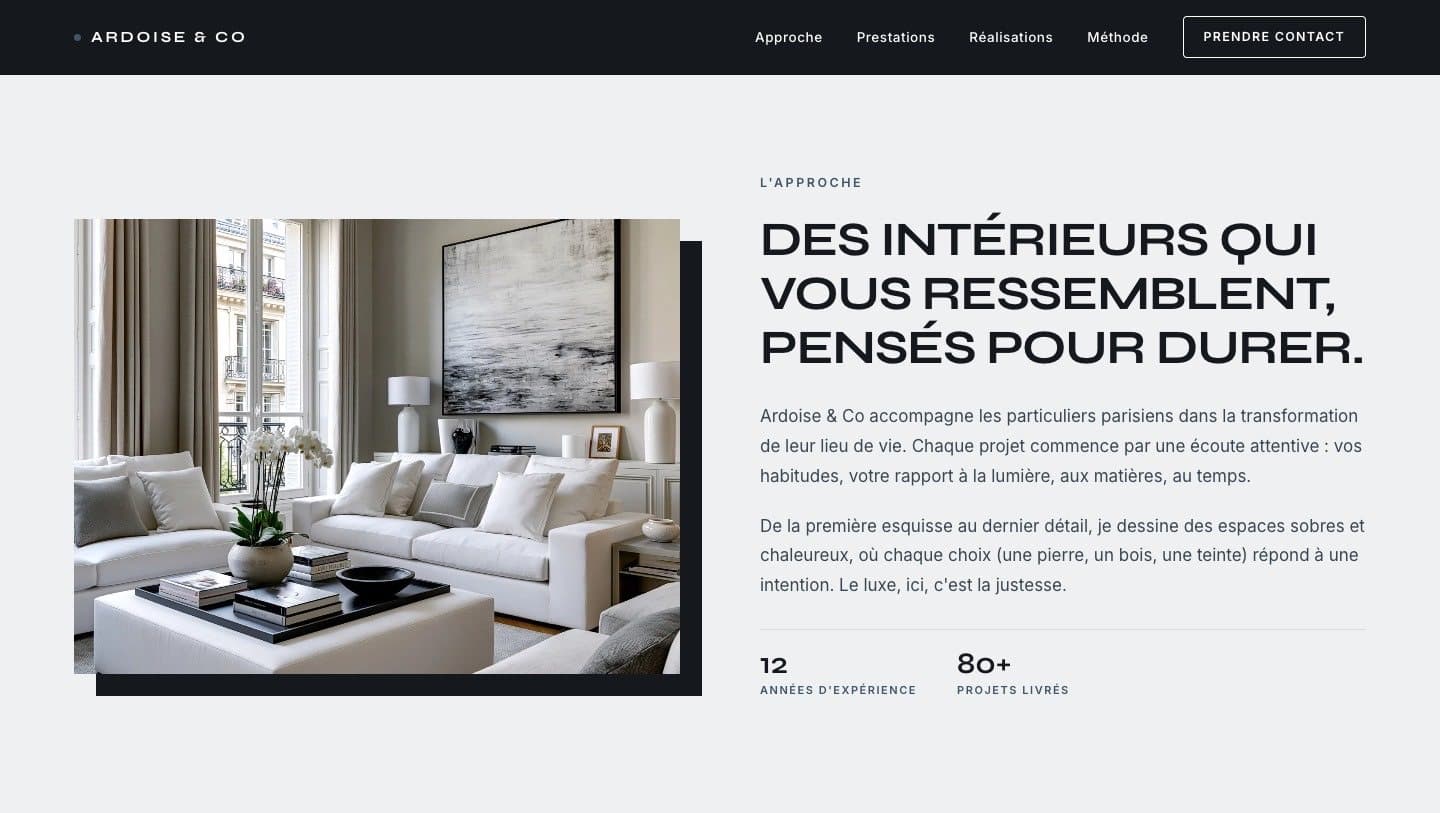 Ardoise & Co : la même base en gris ardoise, typographie en capitales