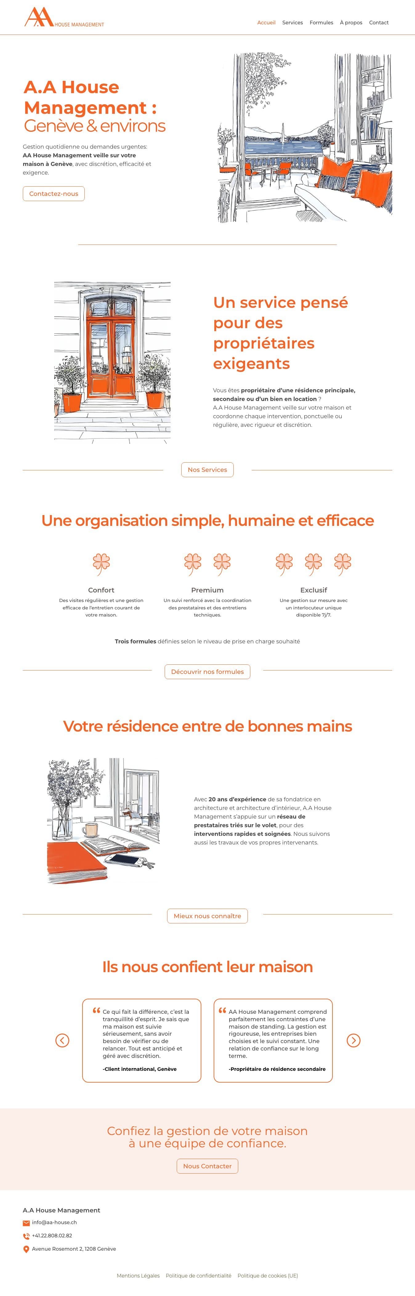 Page d'accueil du site d'A.A House Management