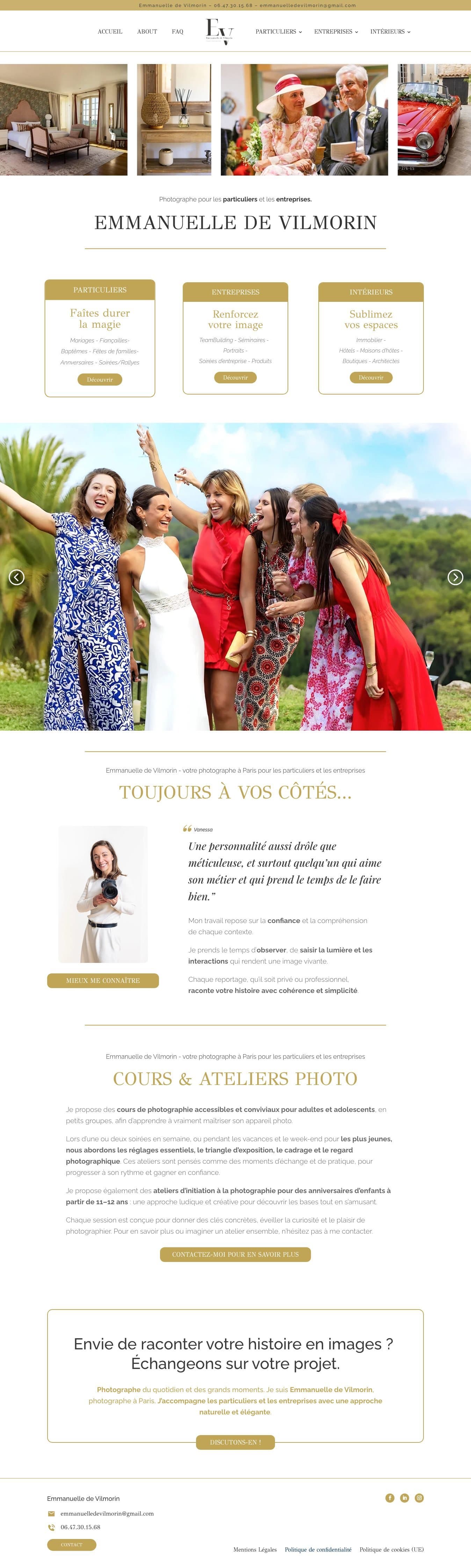 Page d'accueil du site d'Emmanuelle de Vilmorin, photographe