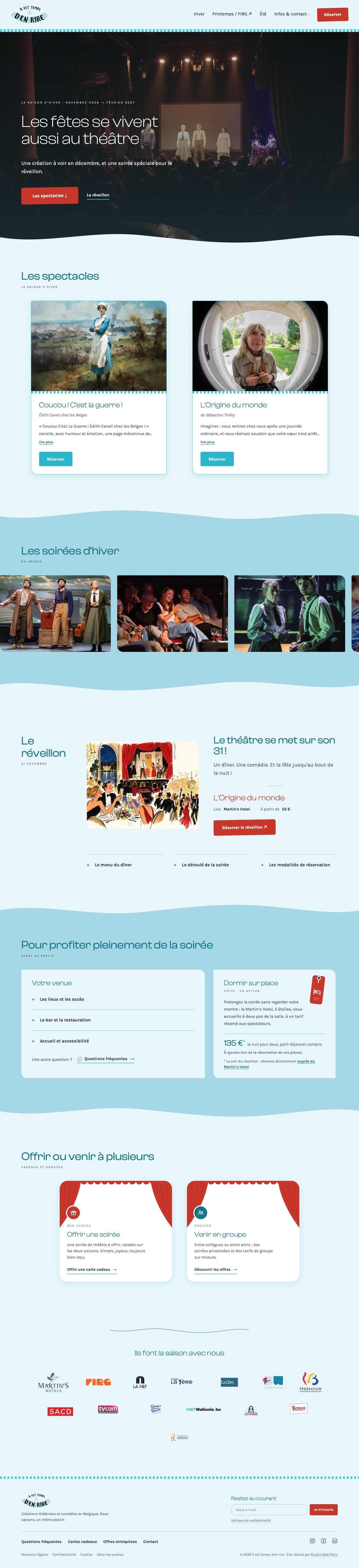 Page d'accueil du nouveau site d'Il est temps d'en rire, en saison d'hiver